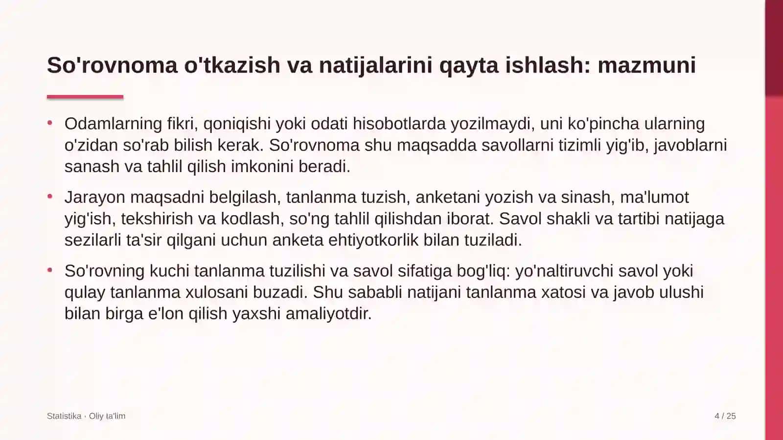 Statistika · Oliy ta'lim 4