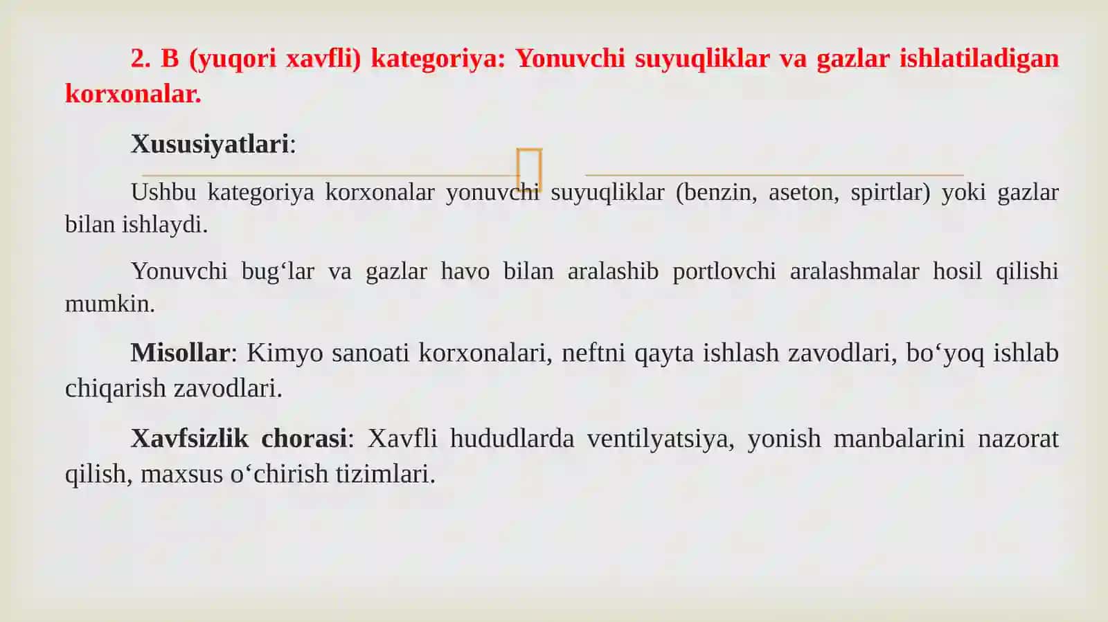 Korxonalarning yong‘in xavfsizligi bo‘yicha kategoriyalari 4