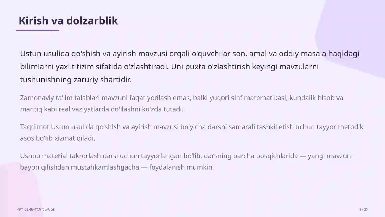 Ustun usulida qo'shish va ayirish (3-sinf) 4