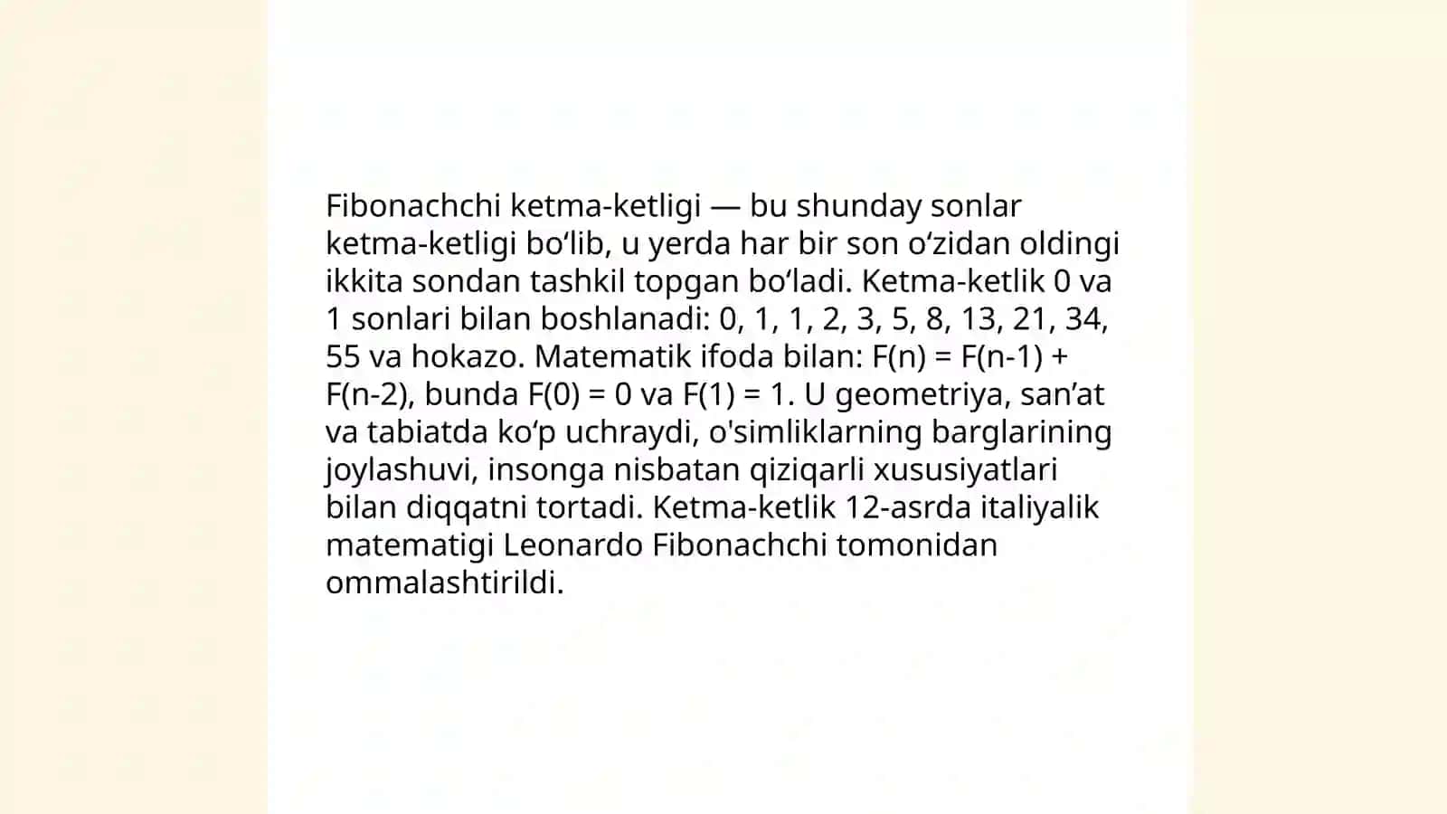 Fibonachchi sonlari 4