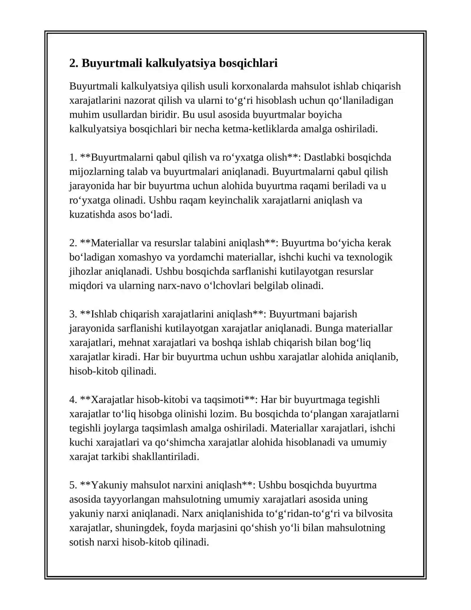 BUYURTMALI KALKULYATSIYA QILISH USULI 4