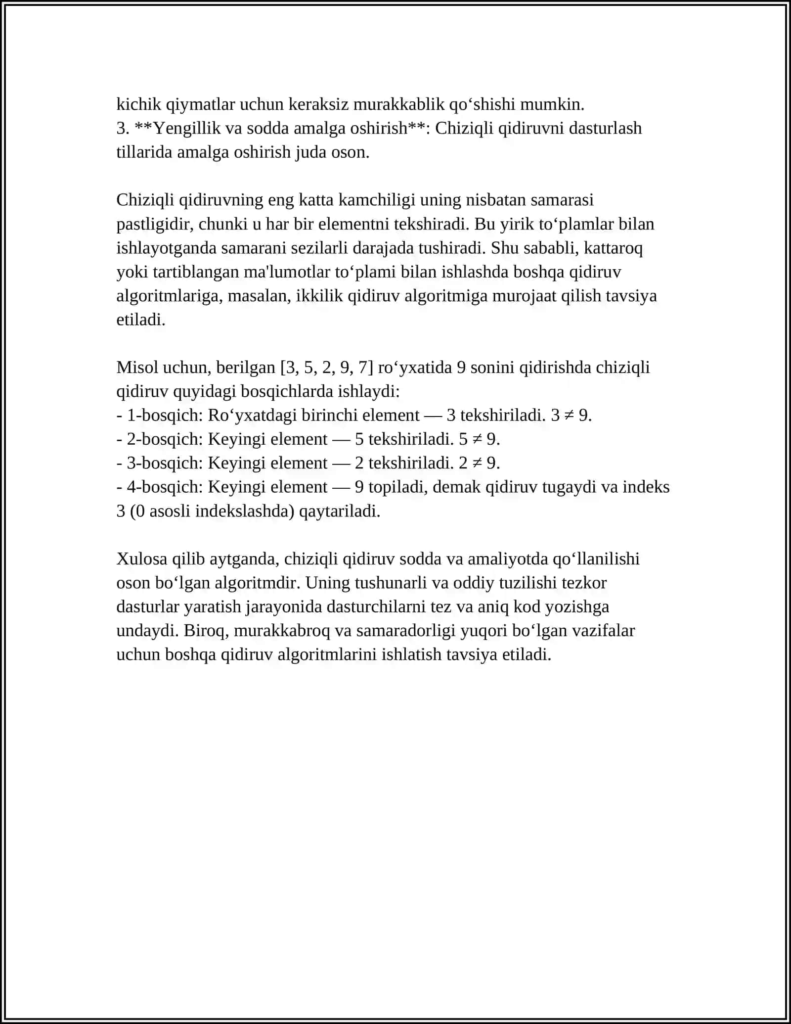 LINEAR SEARCH ALGORITINI MURAKKABLIGINI BOHOLASH 4