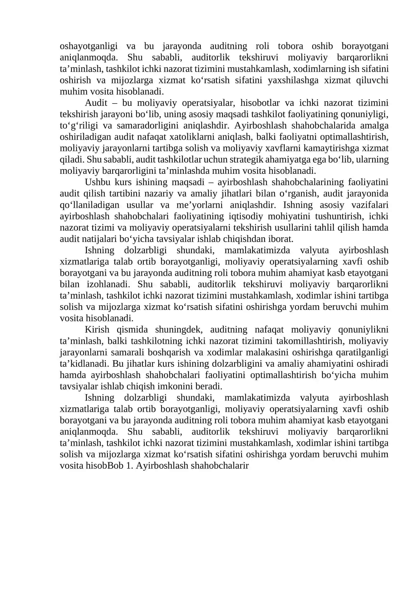 Ayirboshlash shahobchalarni audit qilish tartibi 4