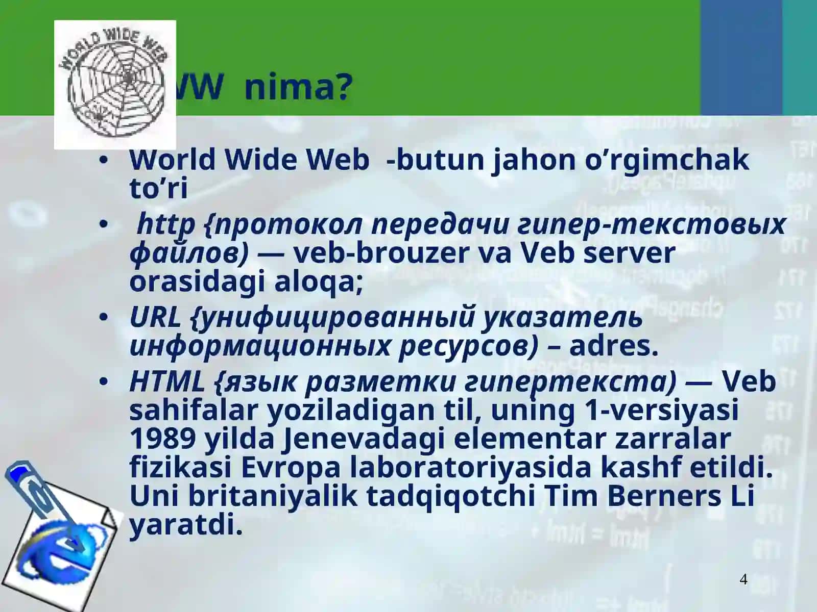 HTML tili haqida ma’lumot va veb-sahifalar tayyorlash 4