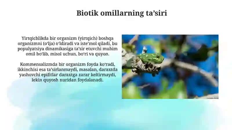 Ekologik omillarning tirik organizmlarga taʼsiretishmexanizmlari 4
