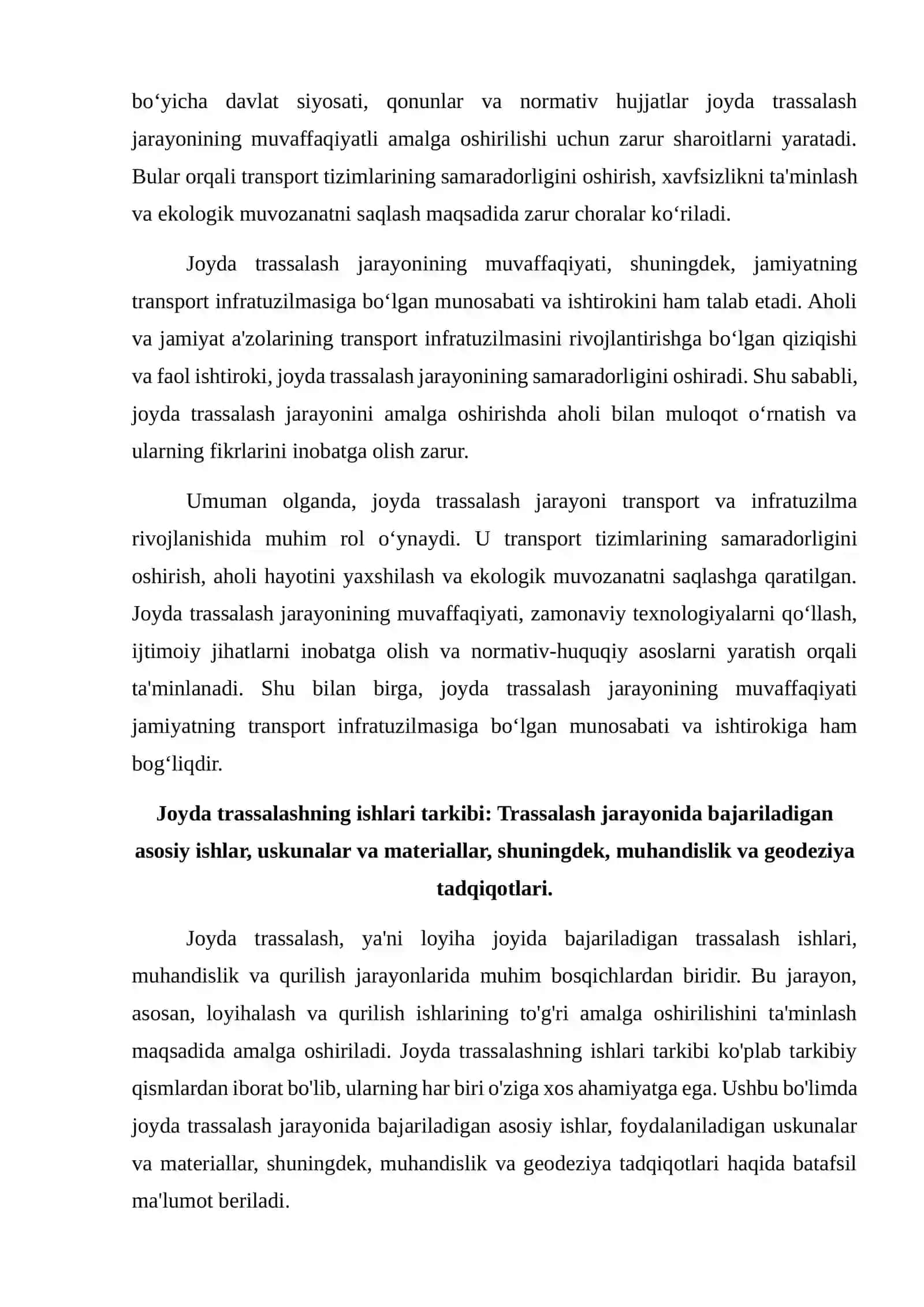 Joyda trassalash.  Joyda trassalashning ishlari tarkibi. Trassa loyihasini joyga ko'chirish. 4