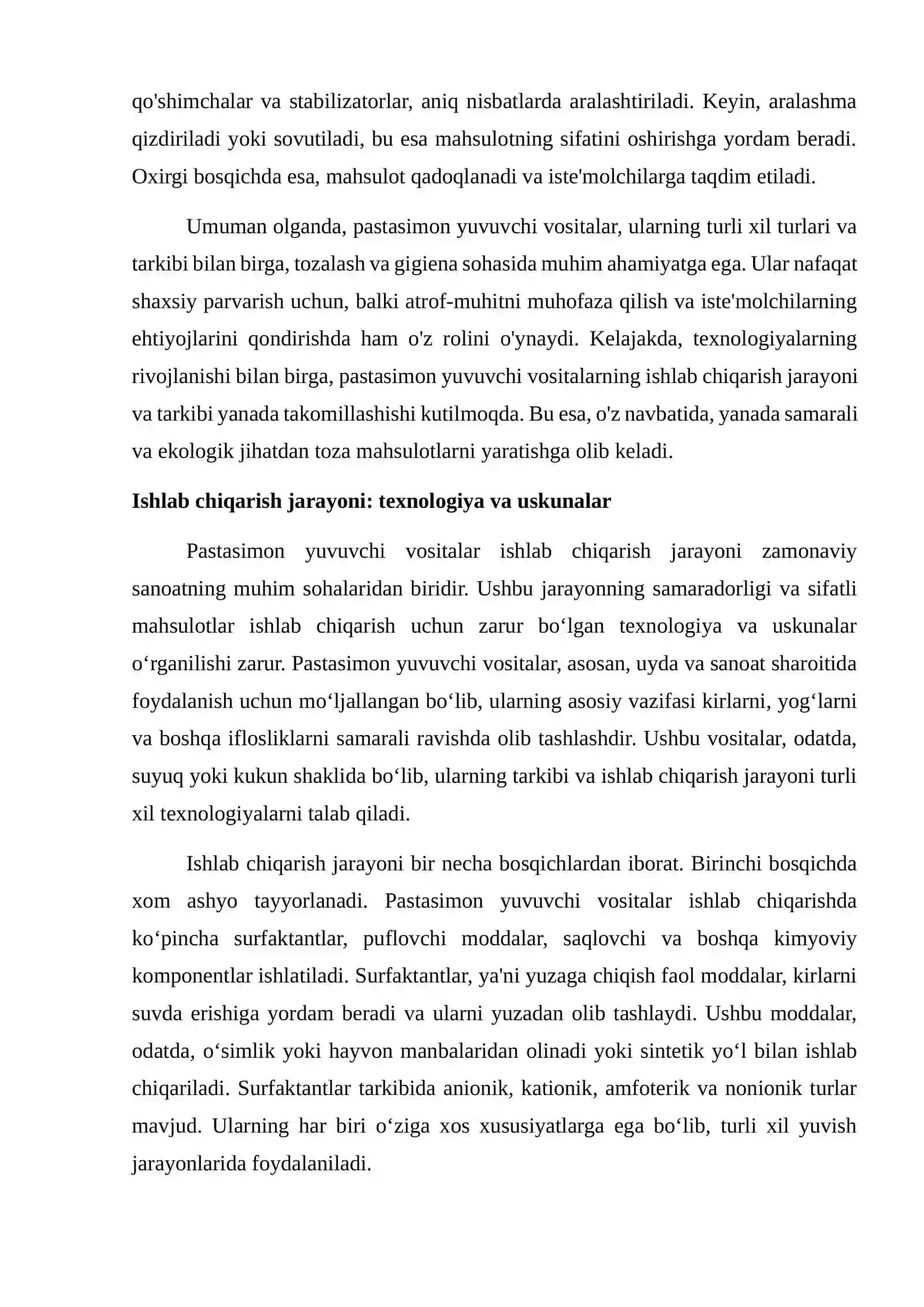 Pastasimon yuvuvchi vositalarda ishlab chiqarish 4