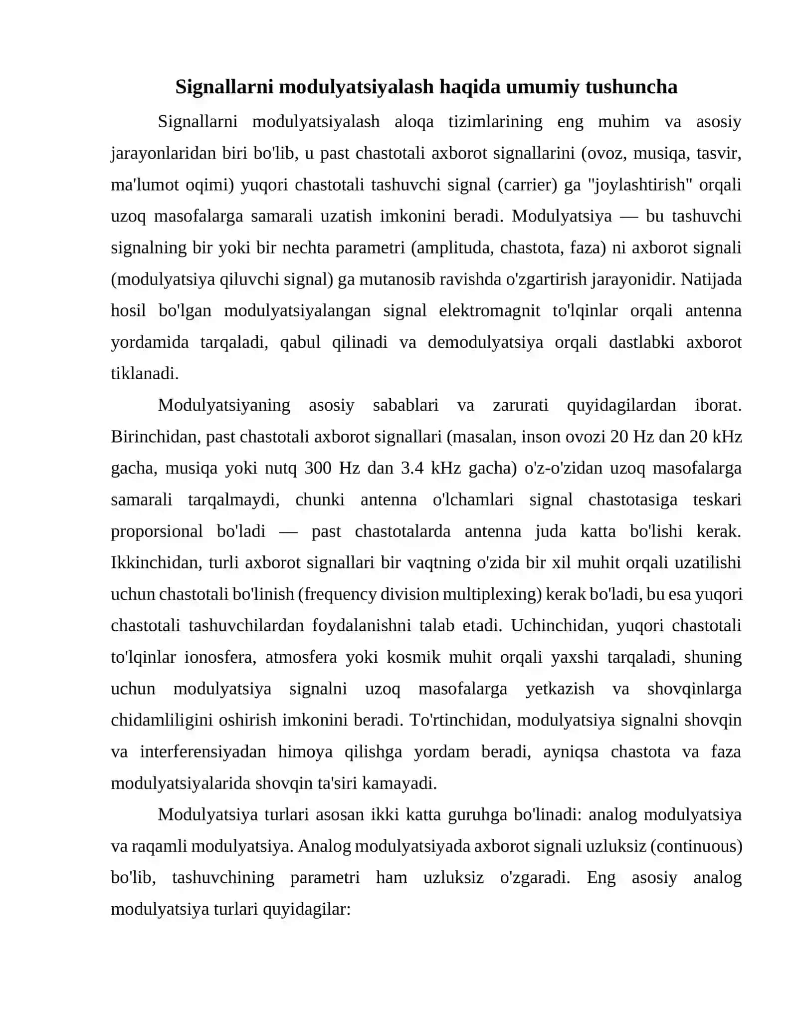 Signallarni modulyatsiyalash Amplituda modulyatsiyasi 4