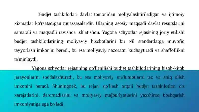 Yagona schyotlar rejasi 4