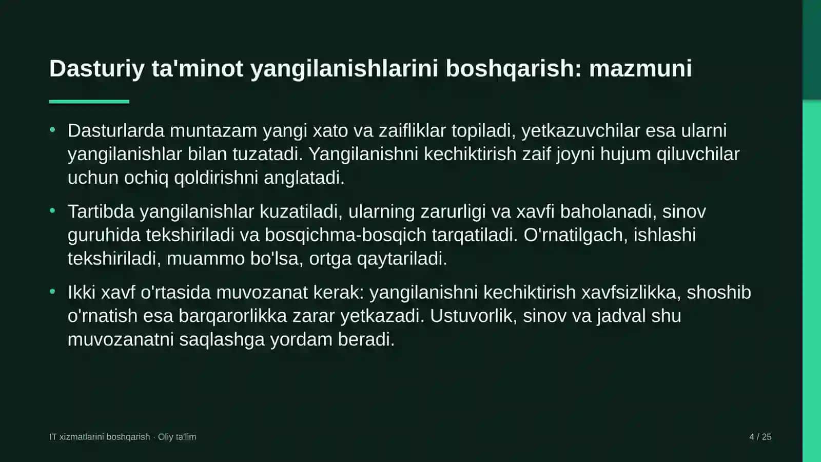 IT xizmatlarini boshqarish · Oliy ta'lim 4