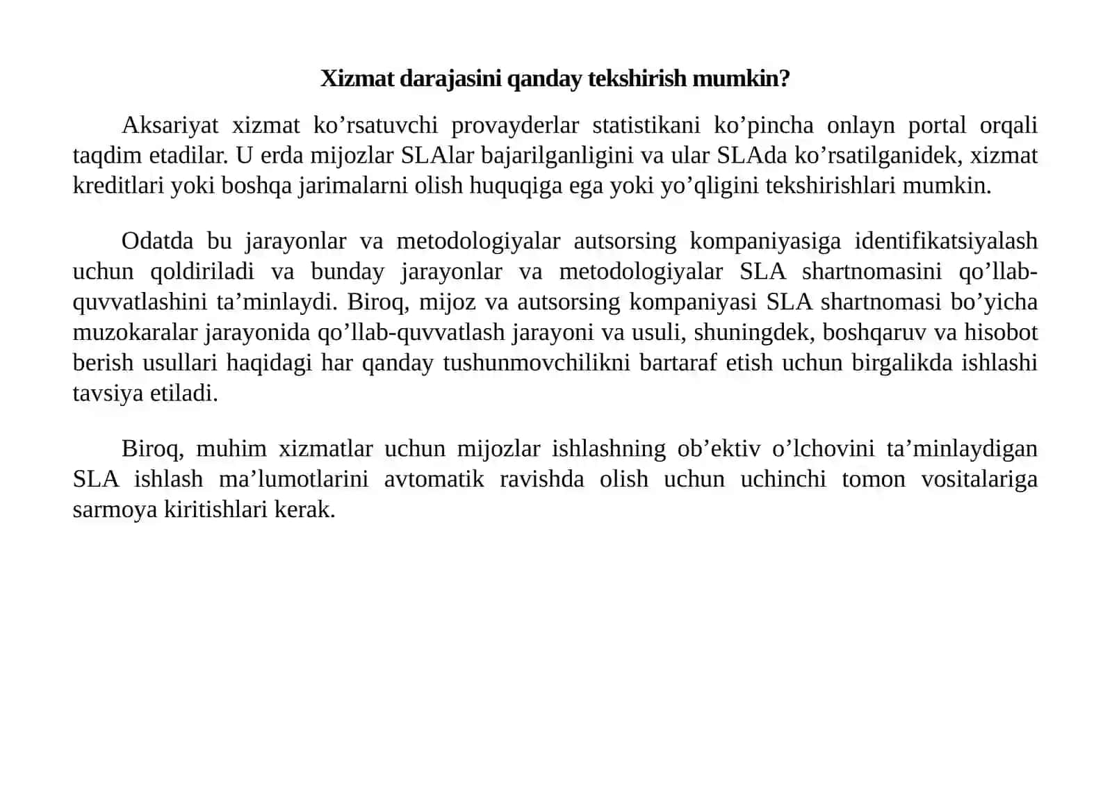 Service Level Agreement (SLA) 4