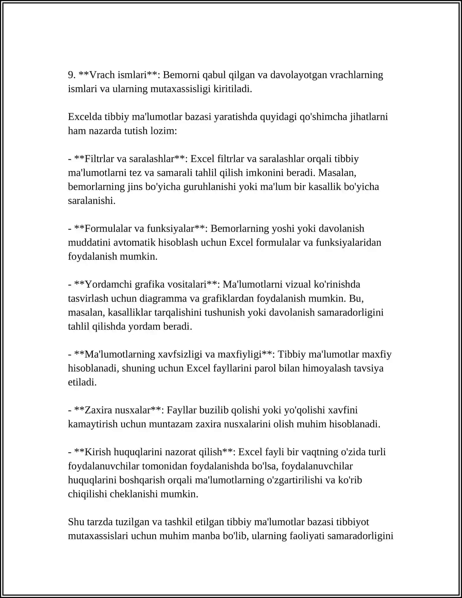 MS EXCELDA TIBBIY-BIOLOGIK MASALANI YECHISH MISOLIDA MA'LUMOTLARNI TASHKIL QILISH 4