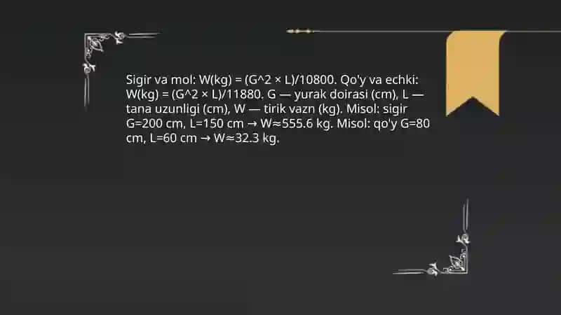 Qishloq xojallik hayvonlarni tirik vaznini hamda yoshini aniqlash usullari 4