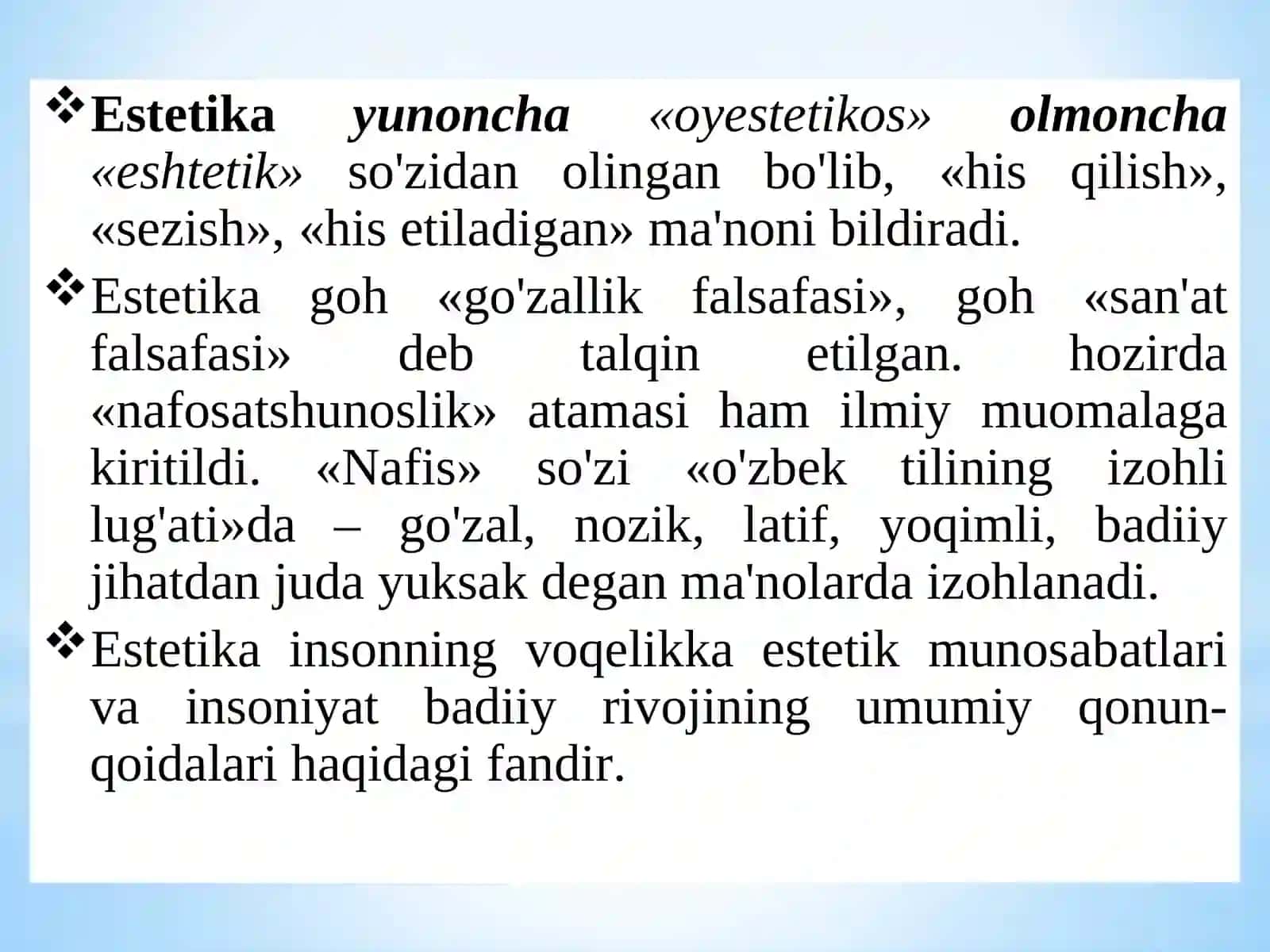Nafosat falsafasi (Estetika) 4