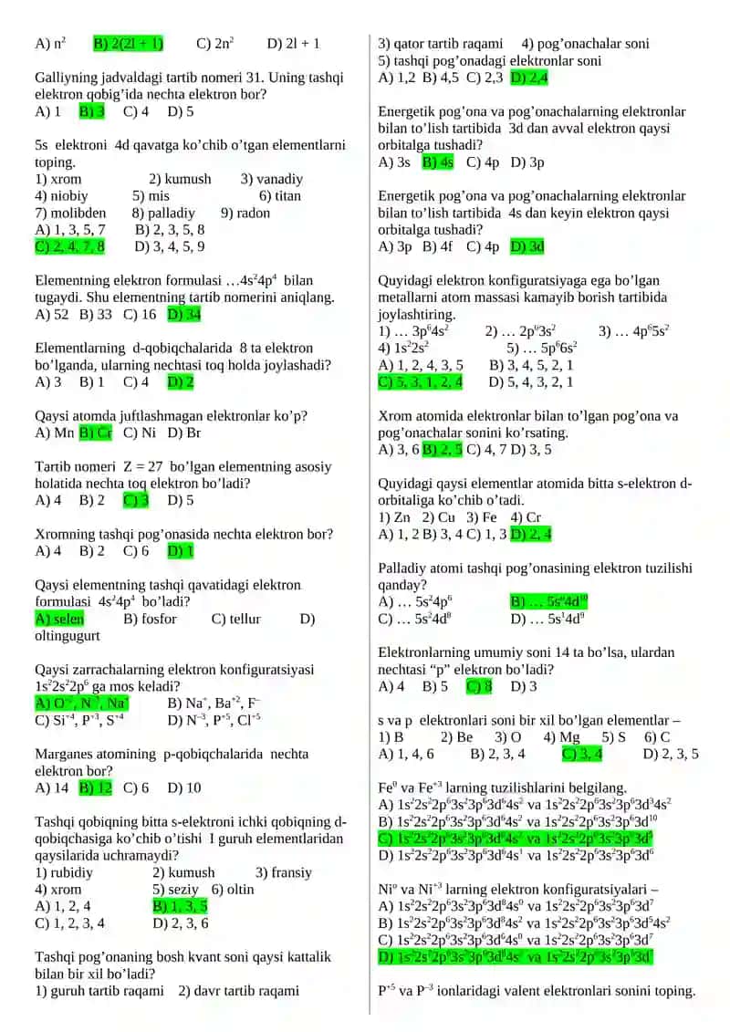 Elektron konfiguratsiya 4