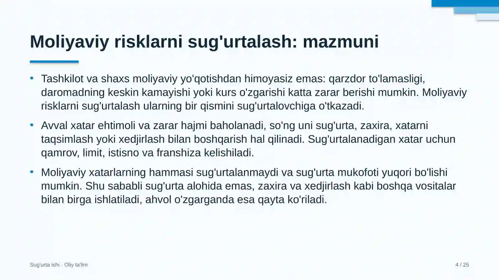 Developerlik kompaniyalarida moliyaviy risklarni sug'urtalash 4
