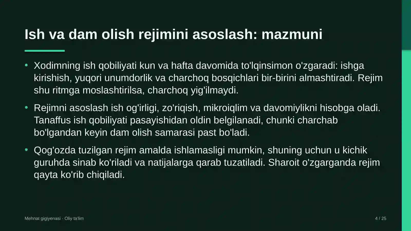 Chegara oldi savdosida ish va dam olish rejimini asoslash 4