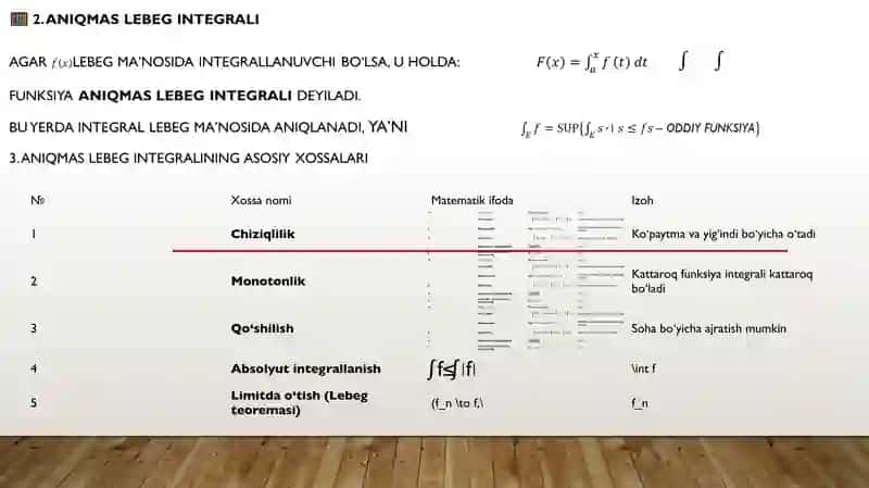 Aniqmas Lebeg integrali va uning xossalari 4