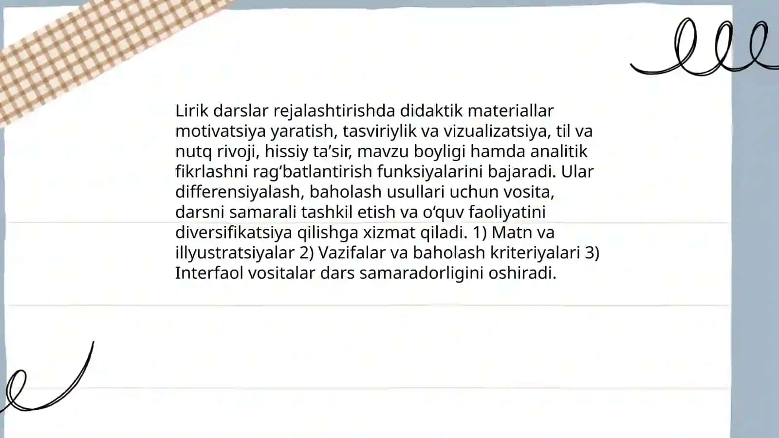 Lirik asarlar ustida ishlash darslari 4