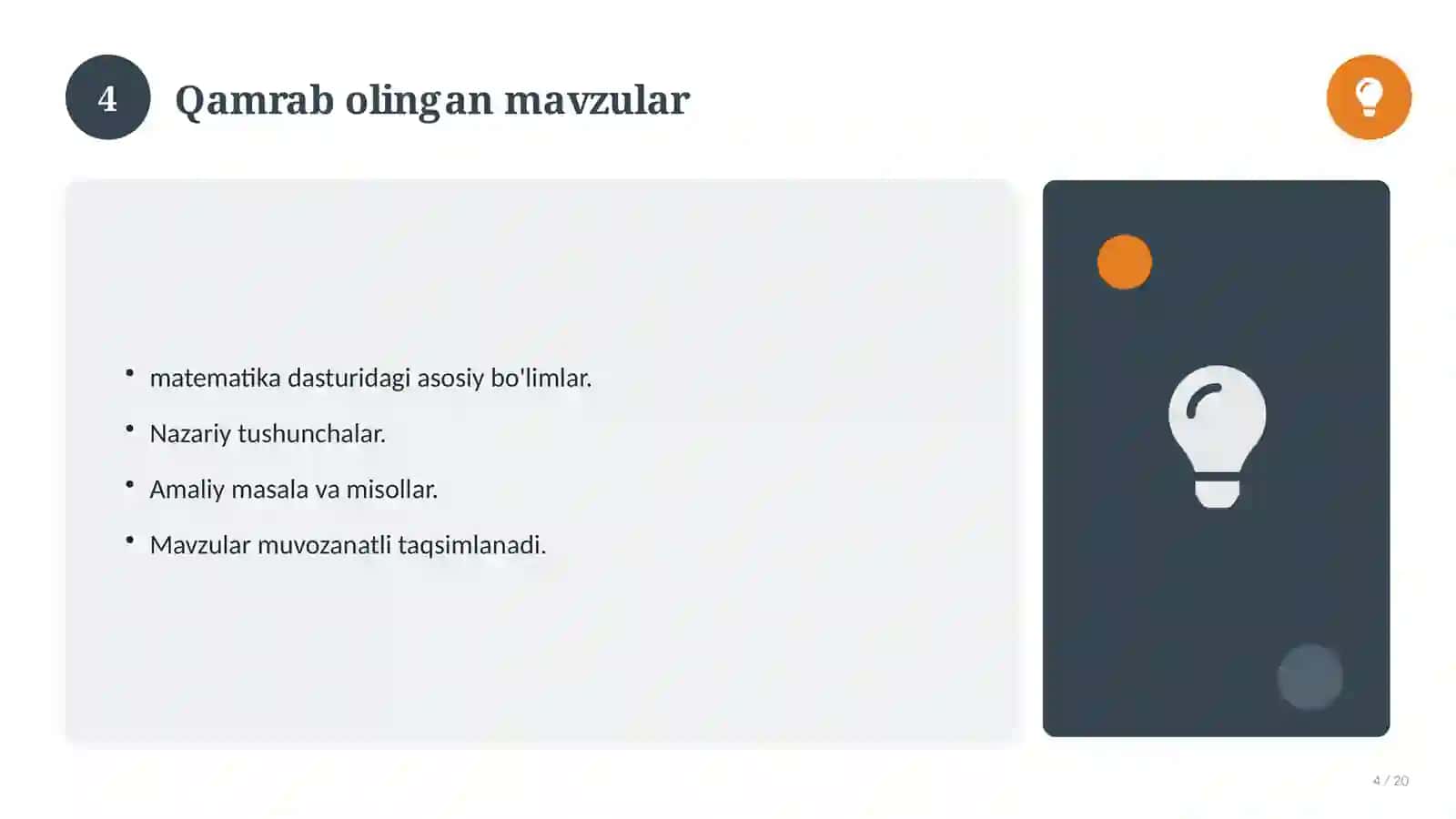 Informatika fanidan 11-sinf: CHSB (chorak summativ baholash) 4
