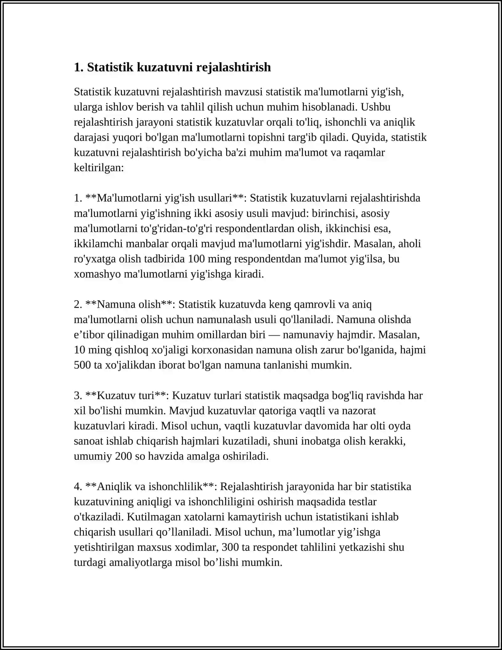 STATISTIK KUZATISHNI DASTUR METODOLOGIK VA TASHKILIY MASALALARI 4