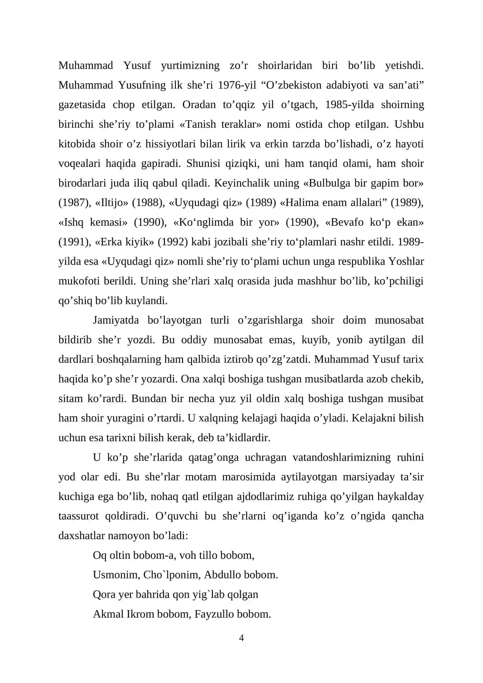 Muhammad Yusuf hayoti va ijodi 4