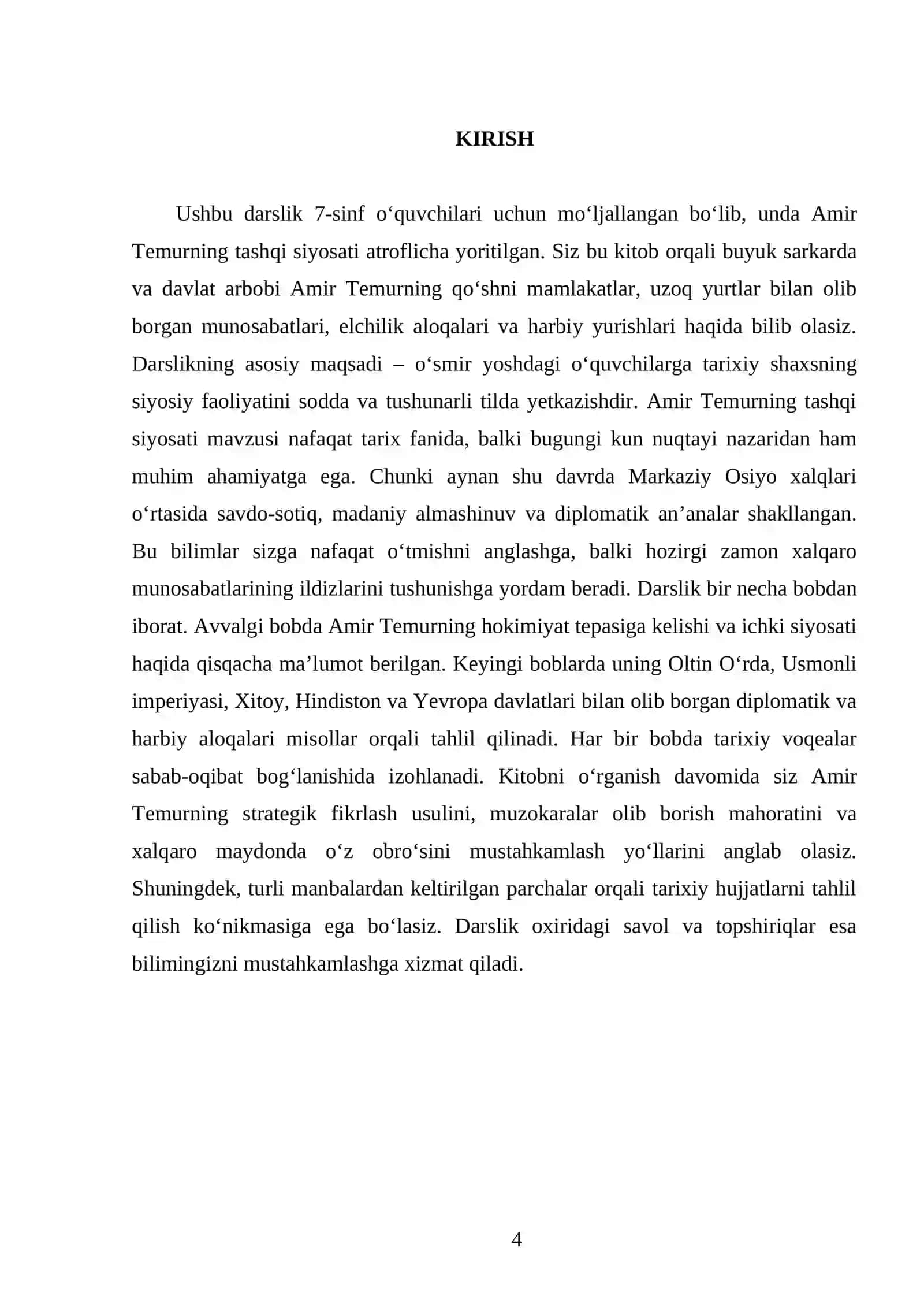 AMIR TEMURNING TASHQI SIYOSATI. 7 - SINF 4