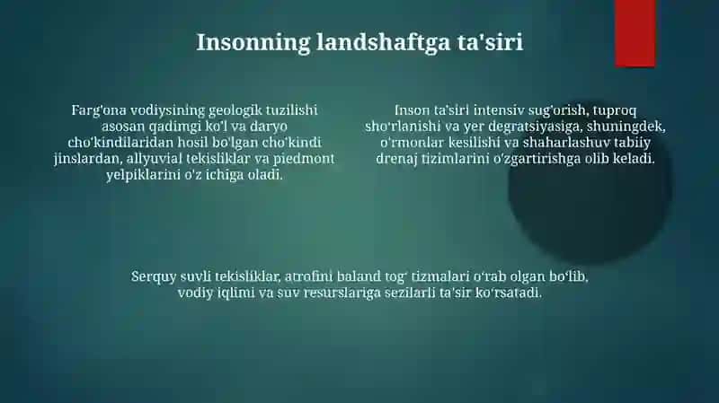 Farg'ona vodiysining geologik tuzilishi va rel'ef shakllariga tavsif berish (Farg'ona viloyati misolida) 4