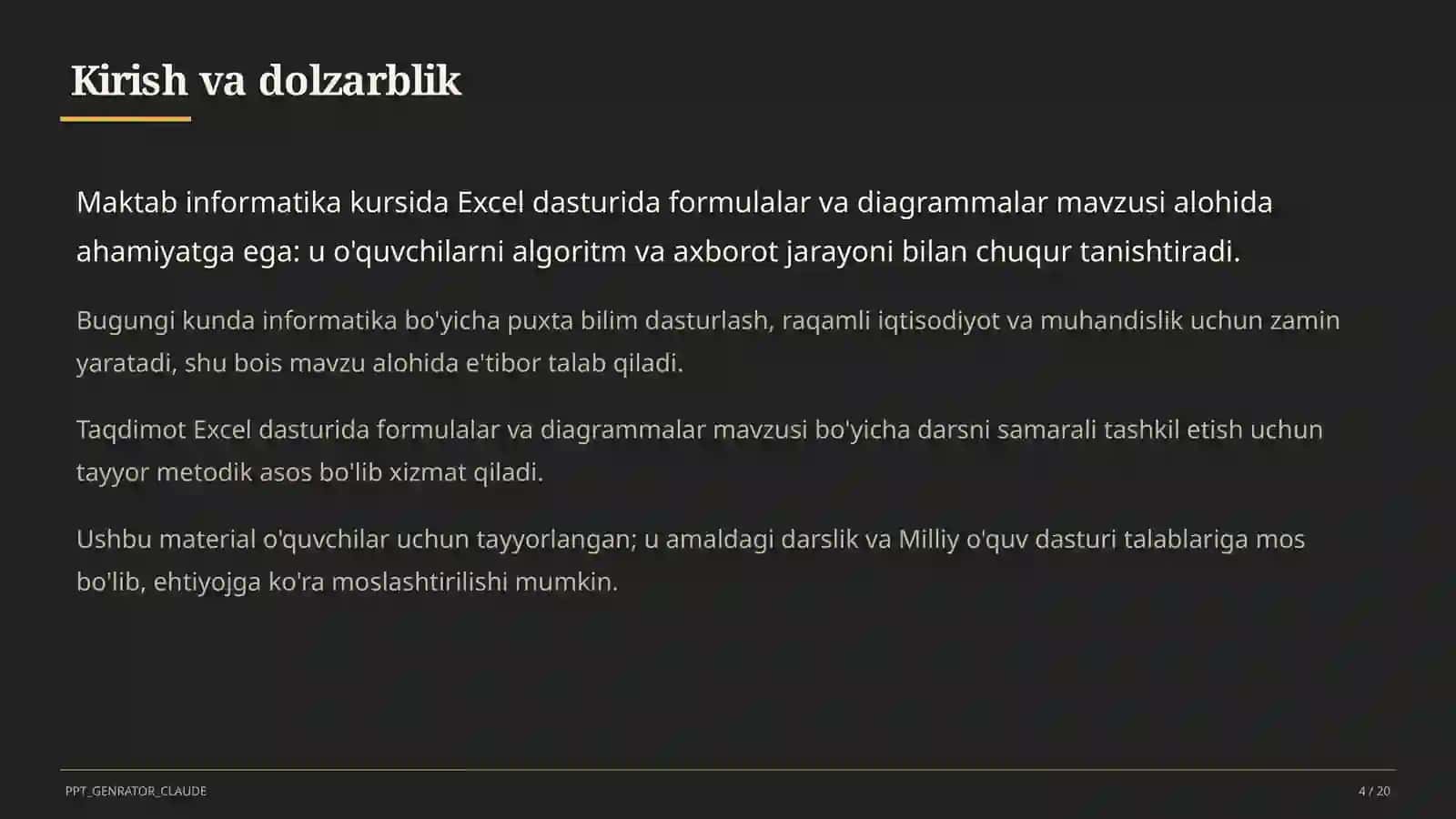 Excel dasturida formulalar va diagrammalar (7-sinf) 4