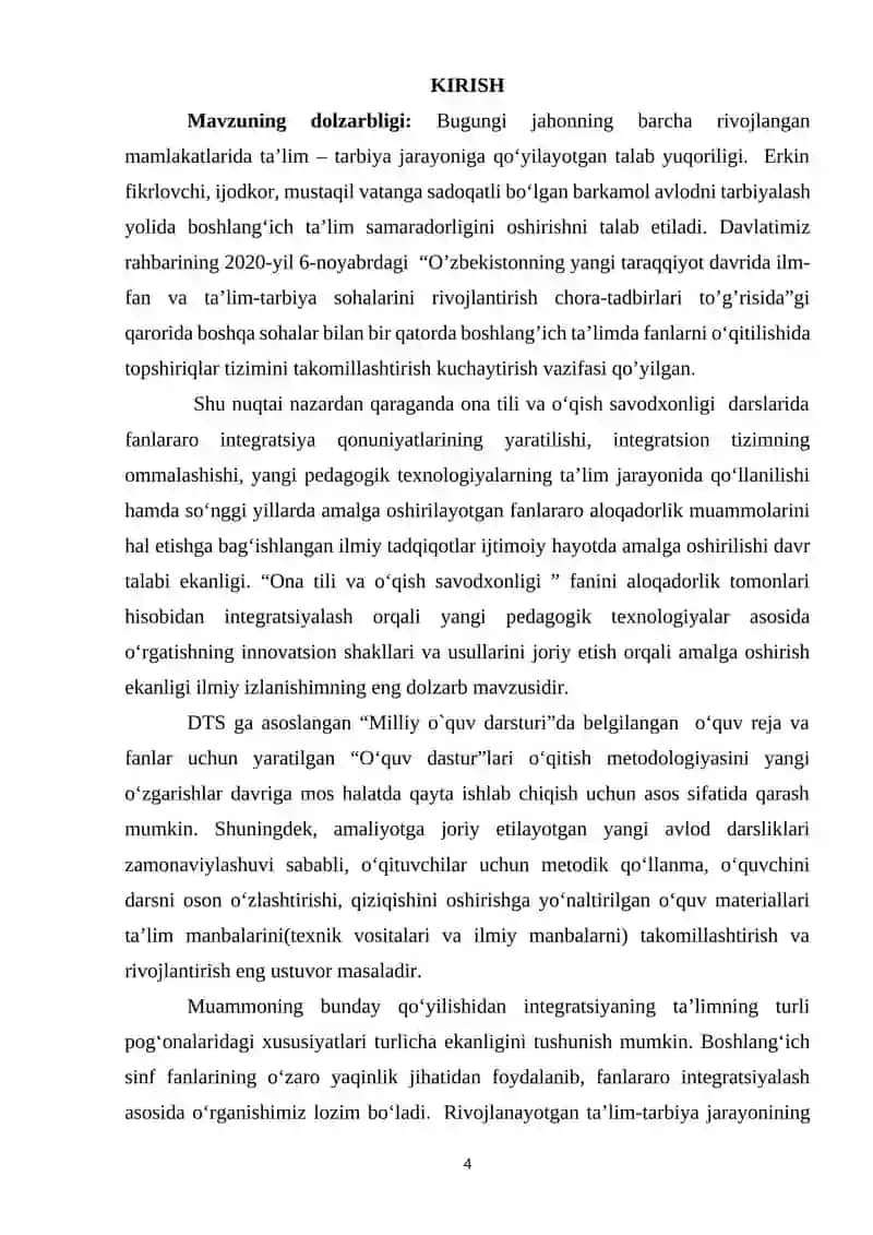 “Ona tili va о‘qish savodxonligi darslarini integratsiyalashda yangi pedagogik taxnologiyalarni qollash” 4