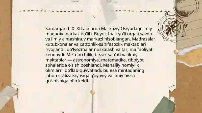 IX‒XII asrlarda mamlakatimiz hududida ro‘y bergan madaniy uyg‘onish (Renessans) 4