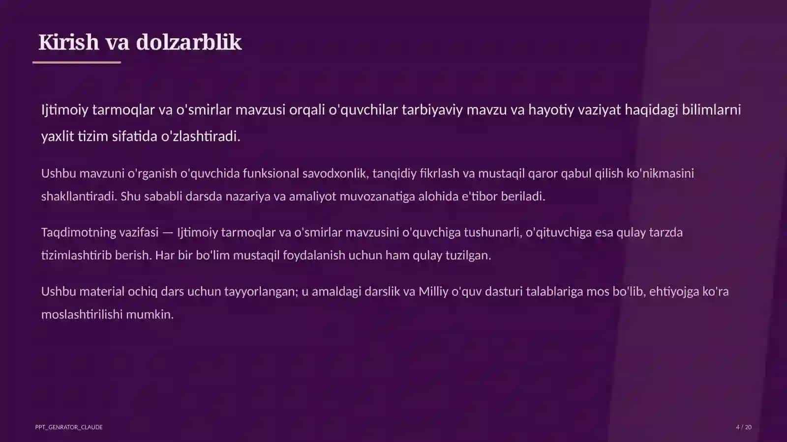 Sinf soati va tarbiyaviy tadbirlar 4