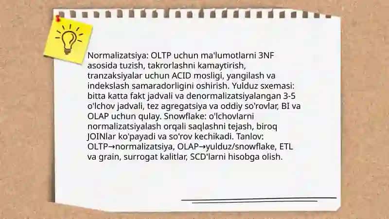 OLTP va OLAP ilovalarni loyihalash va ishlab chiqishning xosslari 4