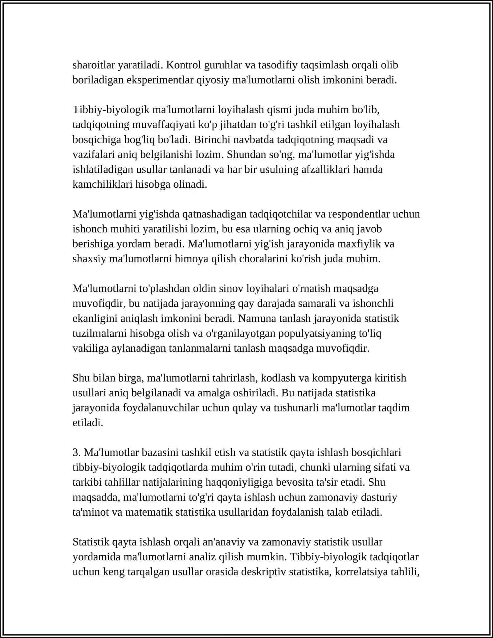 TIBBIY - BIOLOGIK MASALANI YECHISH MISOLIDA MA'LUMOTLARNI TASHKIL QILISH VA KIRITISH 4