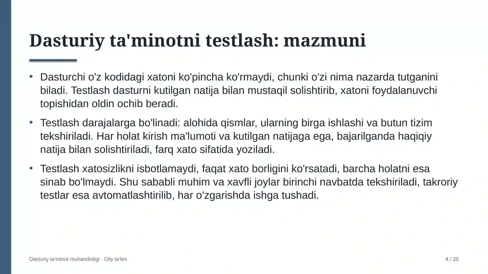 DASTURIY TA'MINOT MUHANDISLIGI · OLIY TA'LIM 4