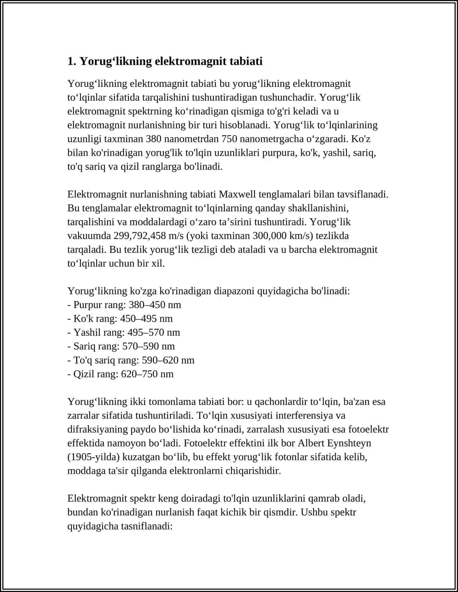 YORUGʻLIK NURINING TABIATI 4