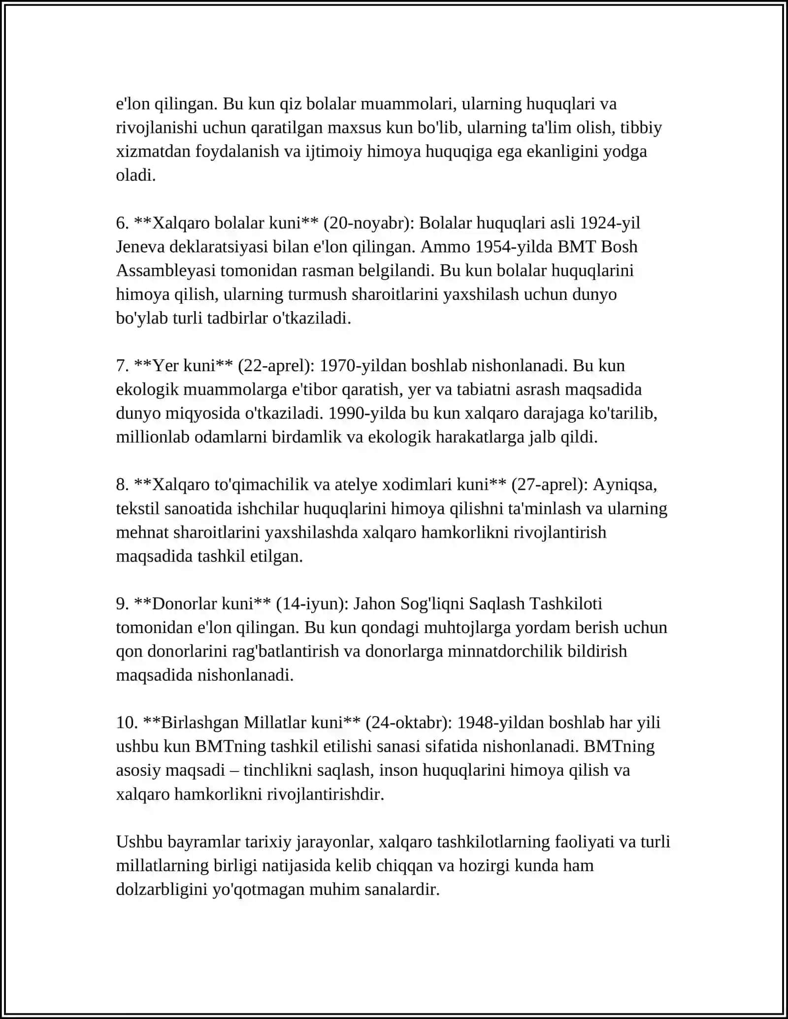 Xalqaro bayramlar va ularning tarixi 4