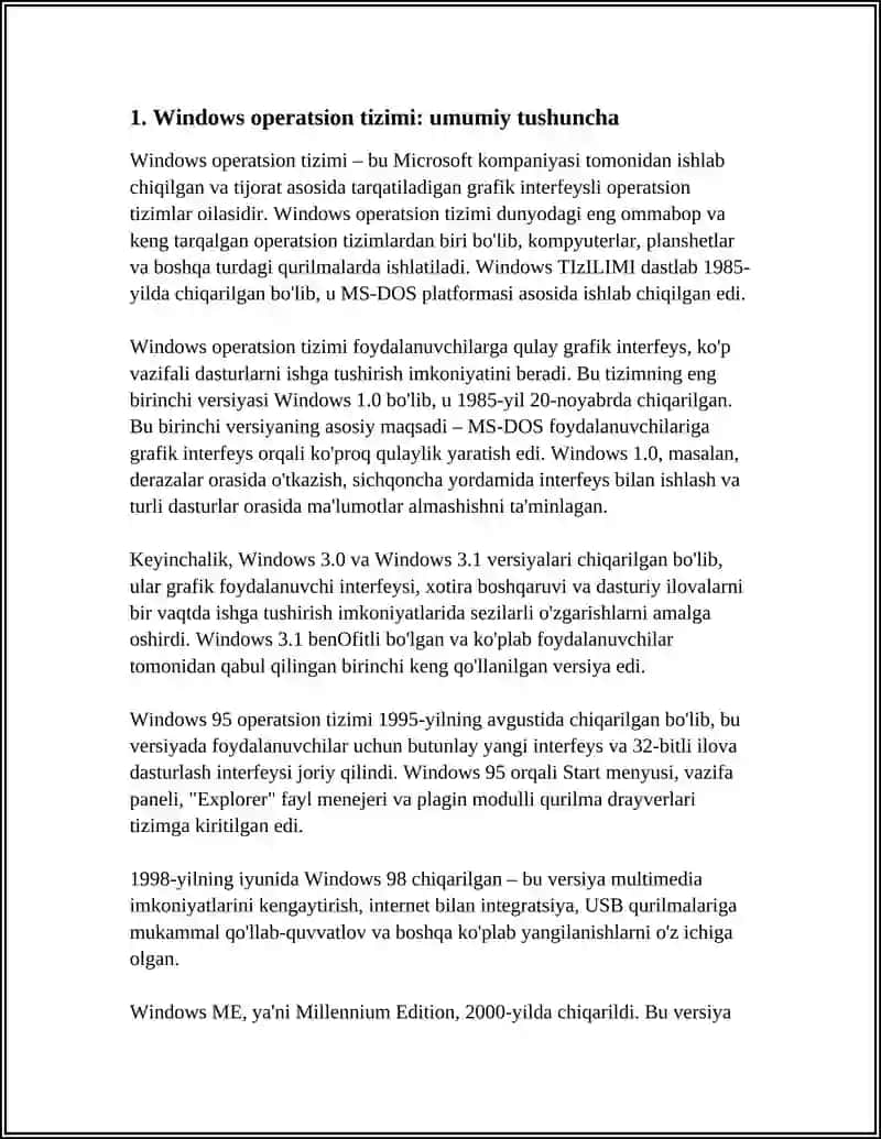 WINDOWS OPERATSION TIZIMI 4