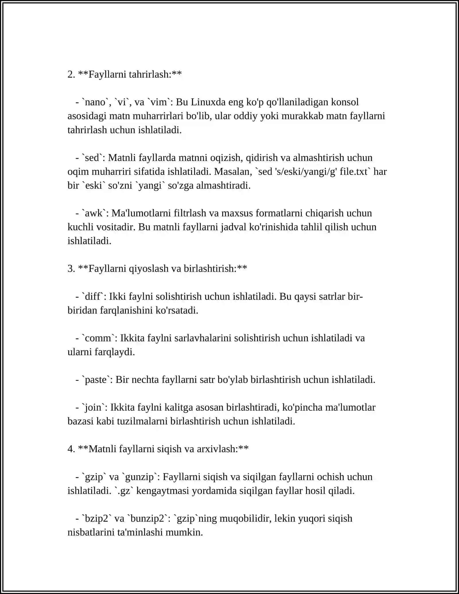 Linuxda Matnli Fayllarni Ishlash 4