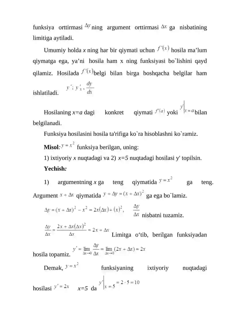 Funksiyaning hosilasi va differensiali 4