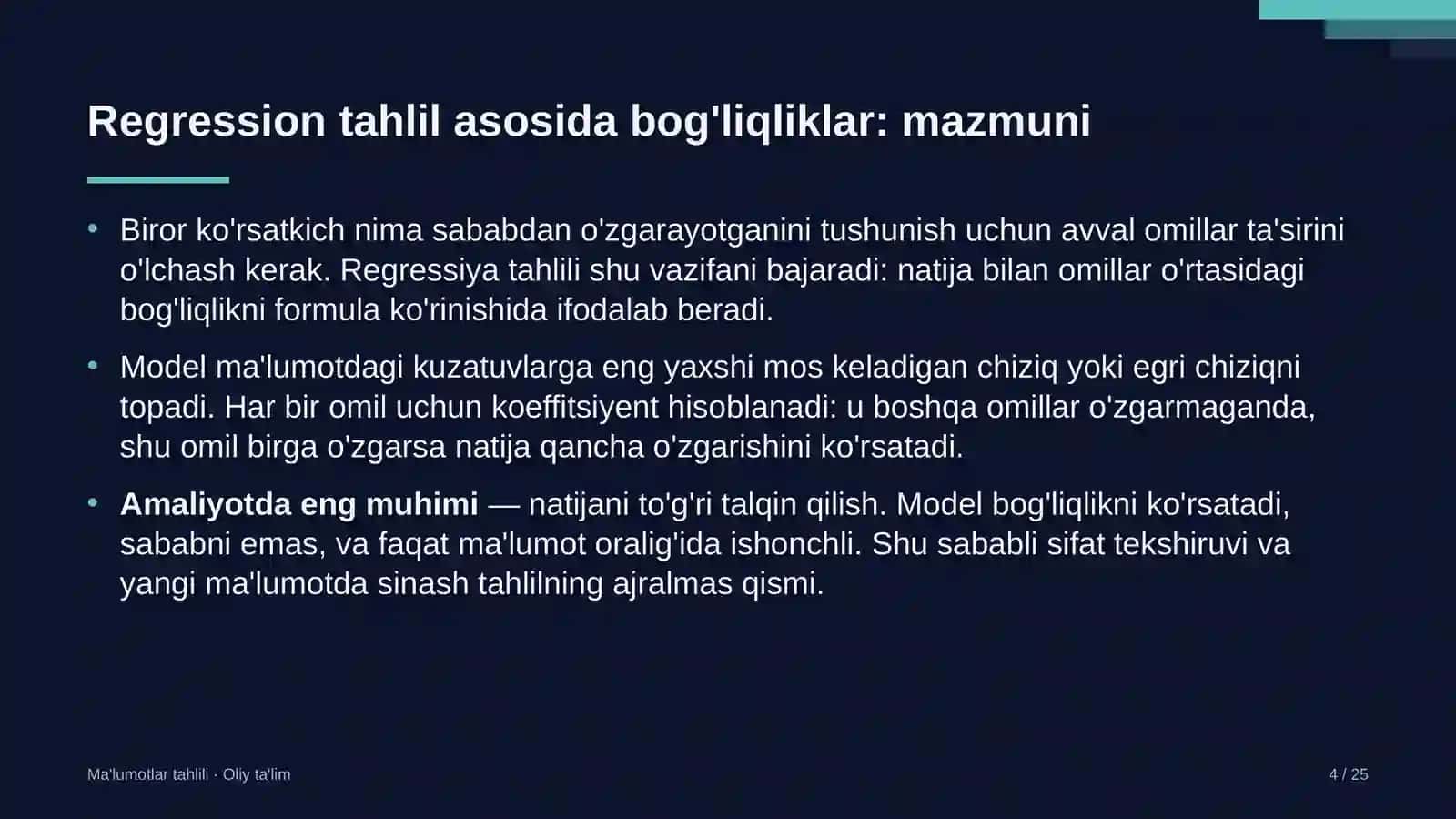 Kon-metallurgiya kombinatlarida regression tahlil asosida bog'liqliklarni aniqlash 4