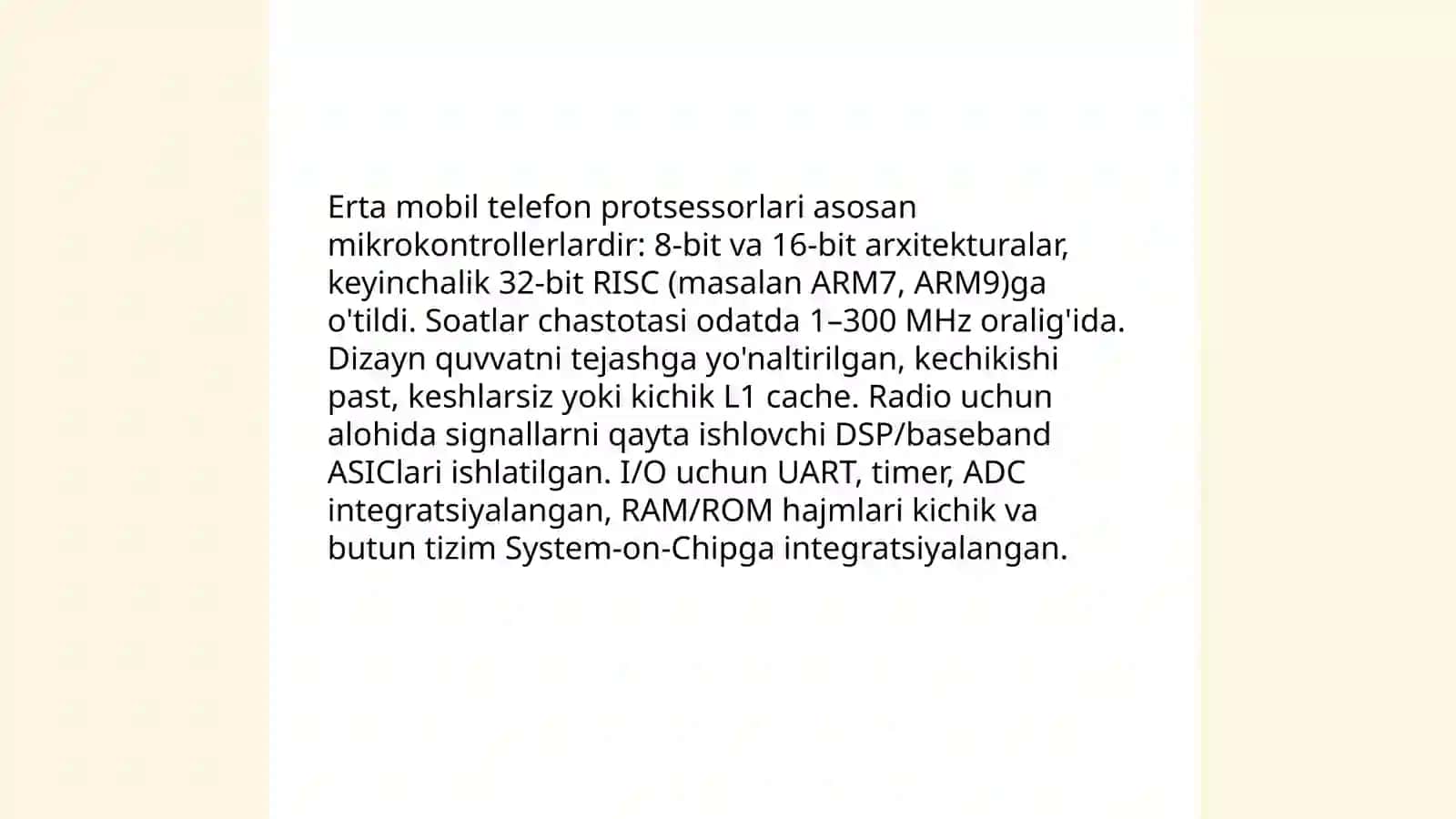Birinchi ishlab chiqarilgan telefonlardagi prosesorlar 4