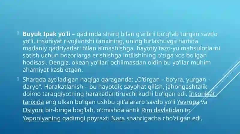 Buyuk Ipak yo’li va hozirgi zamon. O’zbekistonning turizm salohiyati 4