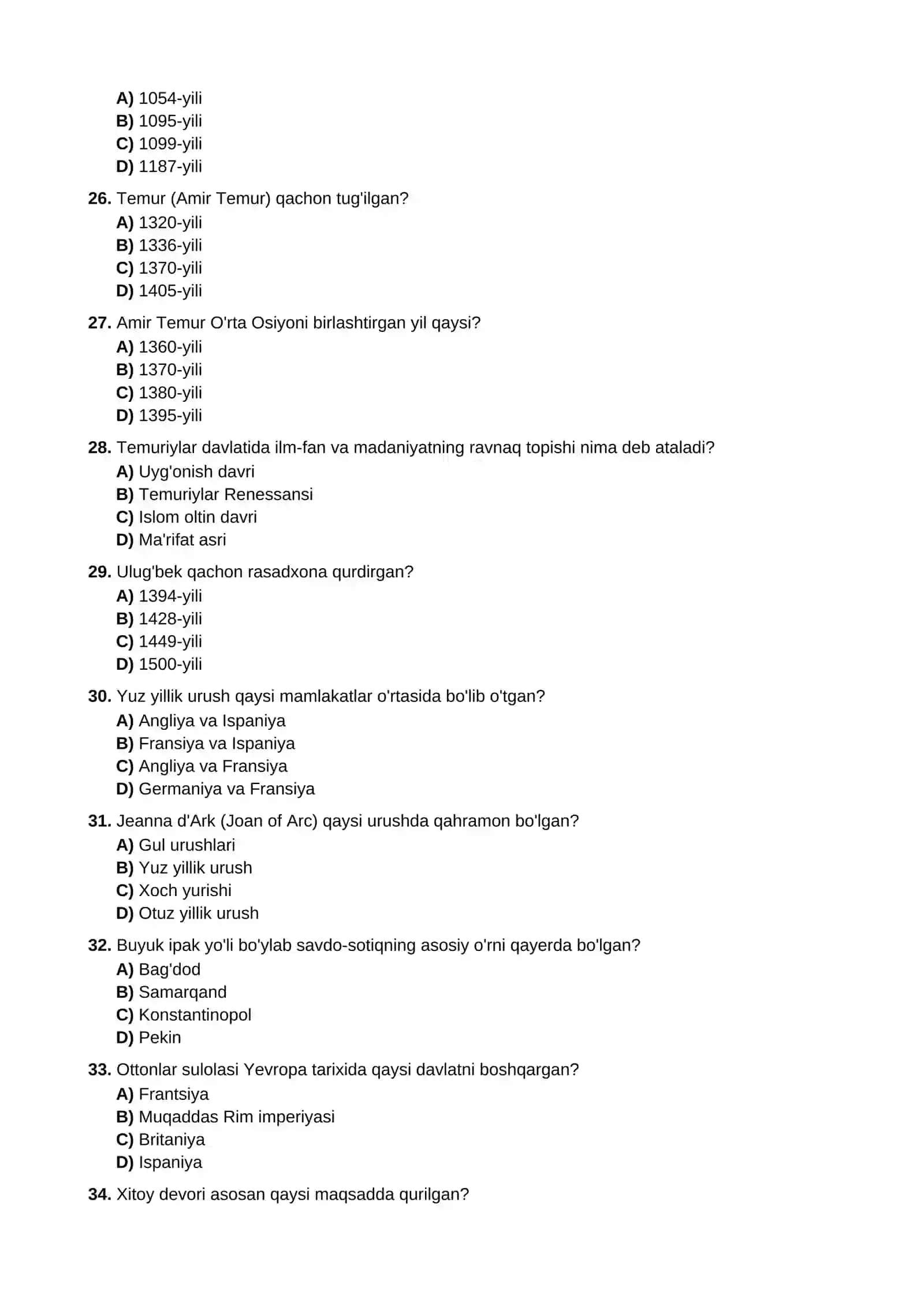 Tarix savollar 4