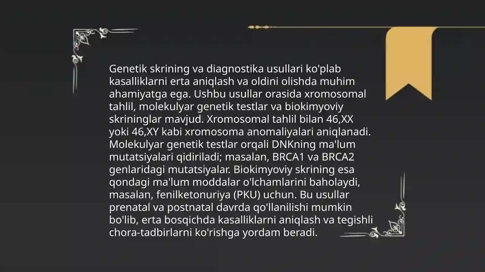 Asab tizimining nasliy kasalliklari. Tibbiy genetikada qoʻllaniladigan yangi zamonaviy tekshirish usullari 4