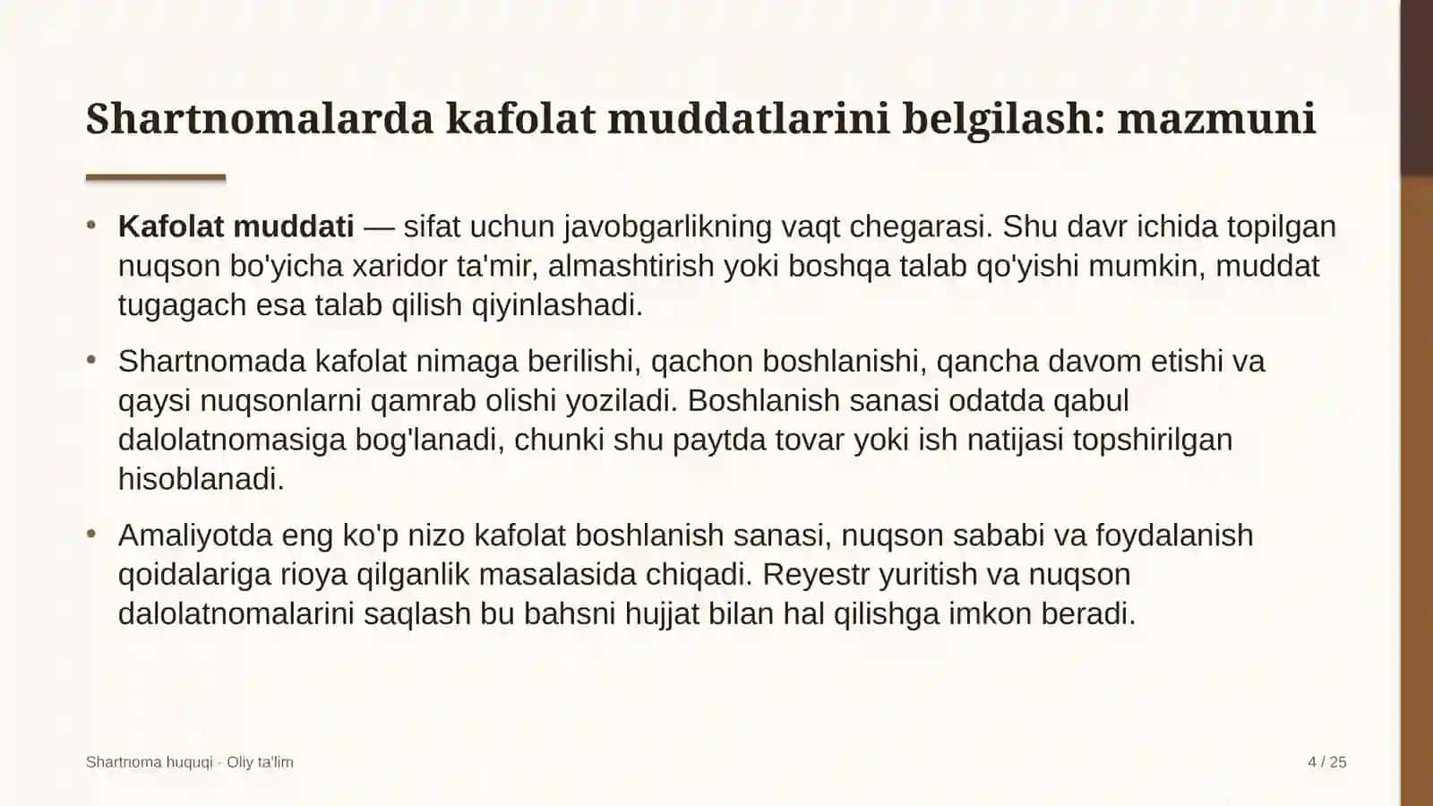 Yoshlar turizmida shartnomalarda kafolat muddatlarini belgilash 4