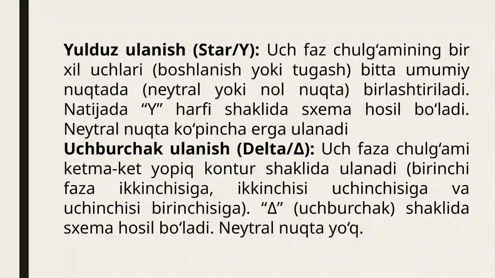 Yulduz va uchburchak ulash usullarining taqqoslanishi 4
