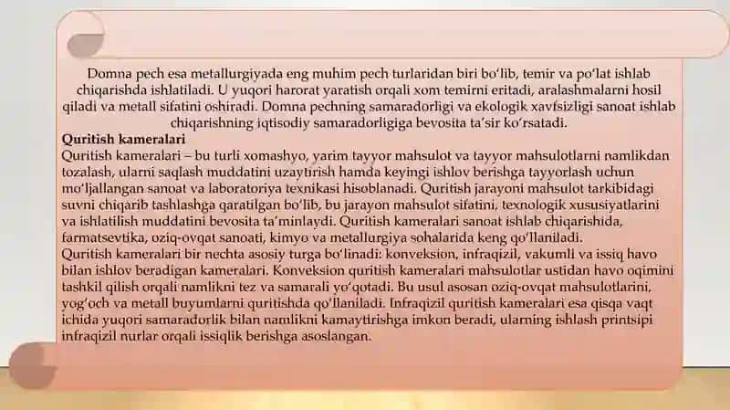 Quritish kameralari. Mufelniy pech. Domna pechi 4