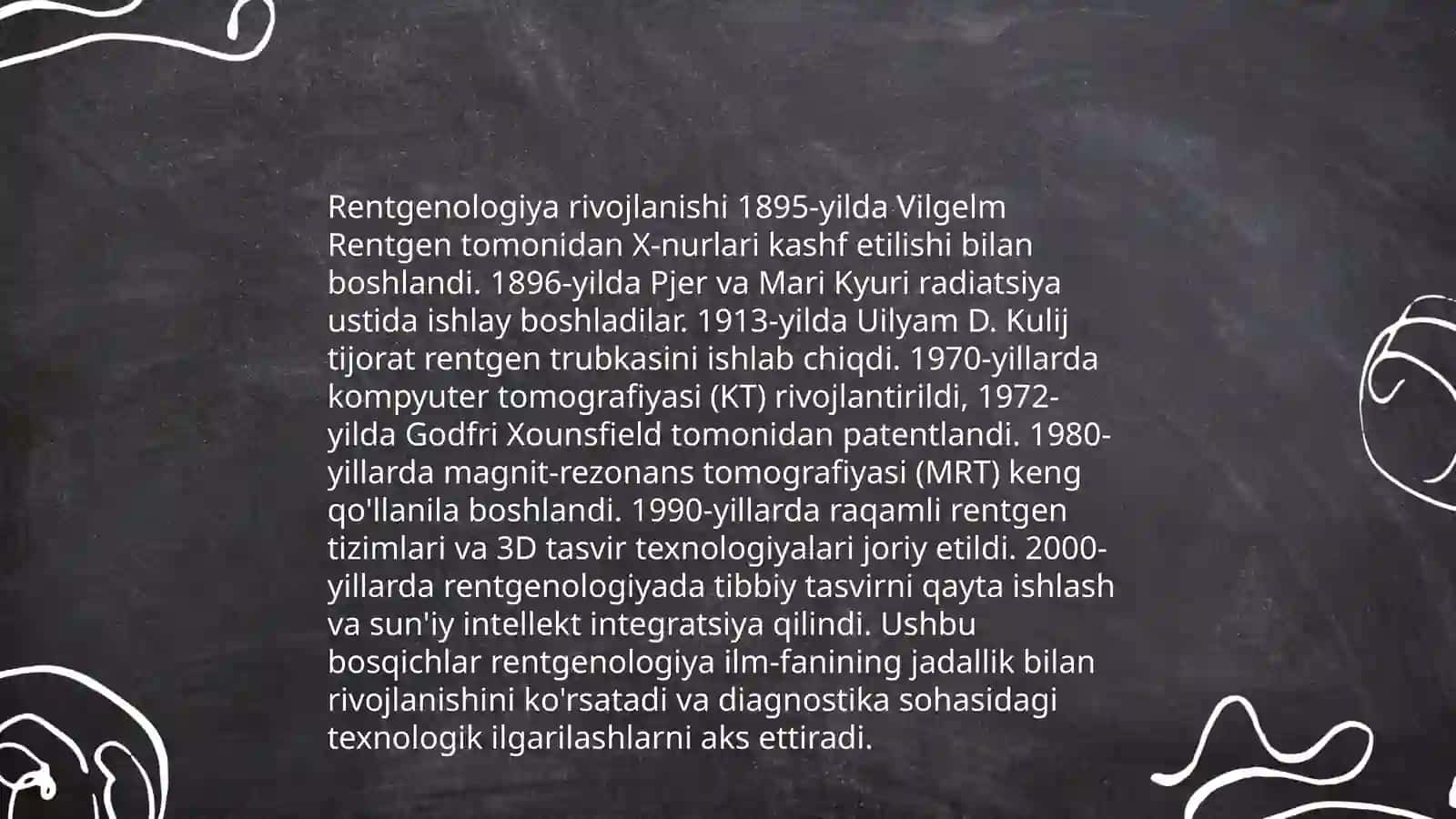 Rentgen nurlarini oʻrganish tarixi, suyak va boʻgʻimlar rivojlanishini rentgen nurlari yordamida oʻrganish 4