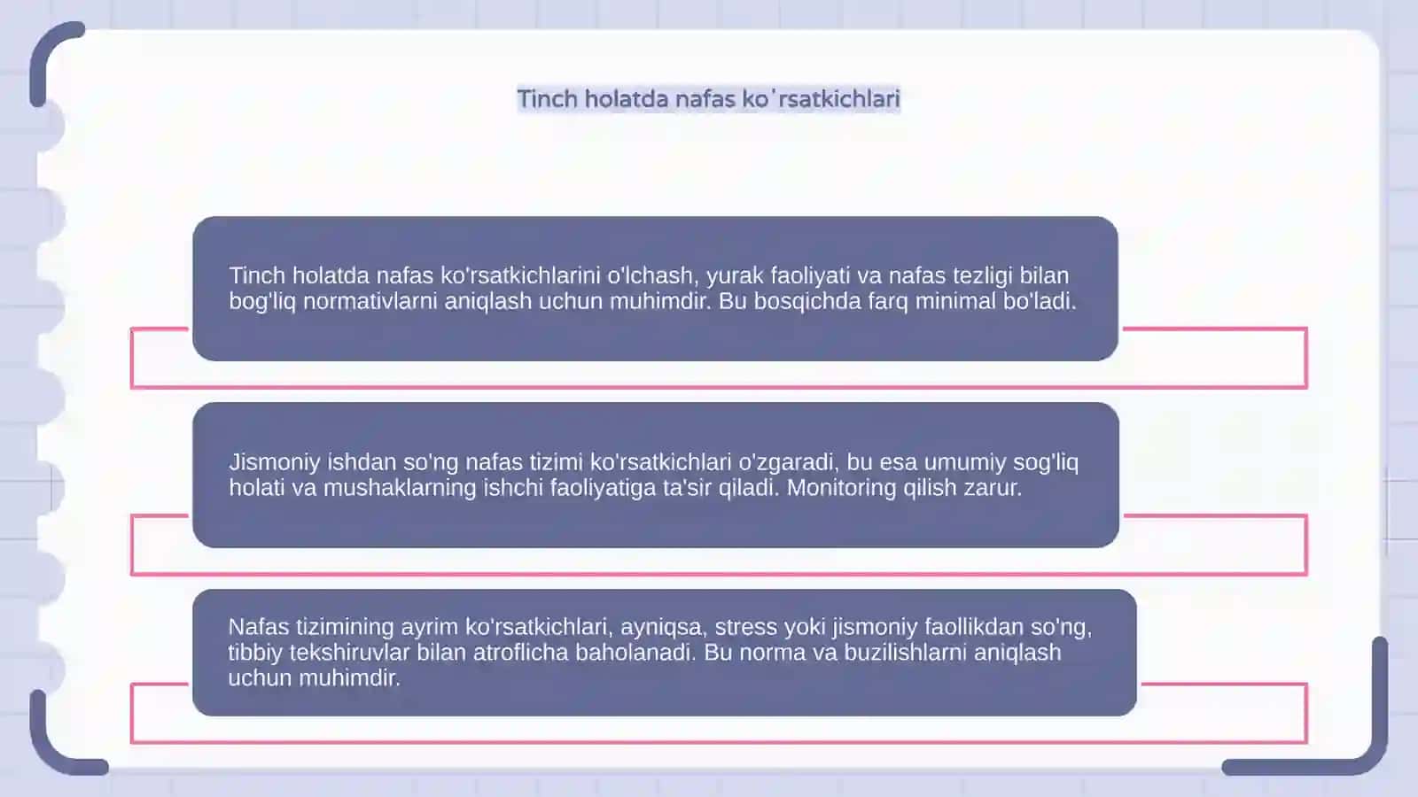 Nafas tizimining ayrim koʻrsatgichlarining tinch xolatda va jismoniy ishdan soʻng tekshirish 4